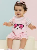 Macacão Curto Luxo Bebê Menina Finta Jardineira Verão 7357