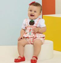 Macacão Curto Luxo Bebê Menina Finta Jardineira Verão 7365