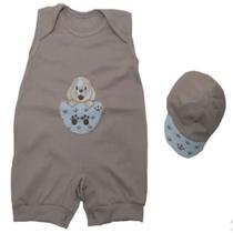 Macacão Curto para Bebê Filhote Cachorrinho Marrom 02 peças