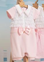 Macacão Curto Plush Luxo Bebê Menina Renda Tule Lessa B9054