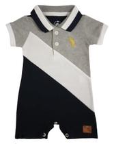 Macacão curto polo listras diagonais Macacão curto polo listras diagonais