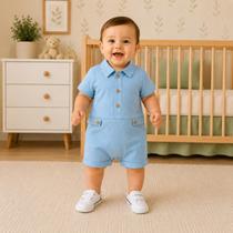 Macacão Curto Romper Infantil Bebê Menino Com Gola Manga Curta Verão - Baby Doces Momentos Macacão Curto Romper Infantil Bebê Menino Com Gola Manga Curta Verão - Baby Doces Momentos