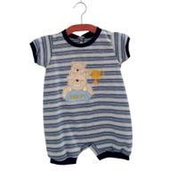 Macacão Curto Verão Listrado Bordado para Bebê Menino 01 Peça Macacão Curto Verão Listrado Bordado para Bebê Menino 01 Peça