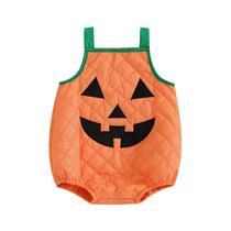 Macacão de abóbora para bebês de Halloween MOLZULAMS sem mangas 6-36M Macacão de abóbora para bebês de Halloween MOLZULAMS sem mangas 6-36M