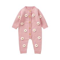 Macacão De Acrílico De Manga Comprida Com Estampa Floral Para Bebês Meninas, Body De Peça Única Para Macacão De Acrílico De Manga Comprida Com Estampa Floral Para Bebês Meninas, Body De Peça Única Para