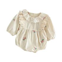 Macacão De Algodão Bordado Para Bebê Menina Recém-Nascida De 0-24 Meses Com Mangas Longas Macacão De Algodão Bordado Para Bebê Menina Recém-Nascida De 0-24 Meses Com Mangas Longas
