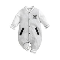 Macacão De Algodão Cinza De Manga Longa Para Bebês, Roupas Para Meninos Recém-Nascidos De 0 a 12