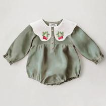 Macacão De Algodão E Linho Para Bebê Menina Com Manga Longa E Bordado, Roupas De Primavera E Verão