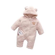 Macacão De Algodão Grosso Para Bebê Menino Ou Menina Com Capuz E Mangas Longas 0-24M Pijamas De Urso