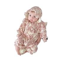 Macacão De Algodão Para Bebê Menina Com Chapéu, Estampa Fofa E Detalhes Em Renda, Confortável E