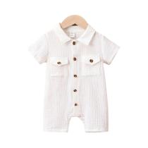 Macacão De Algodão Para Bebê Menina Ou Menino, Casual De Verão, Cor Sólida, Manga Curta Com Bolso