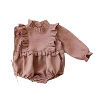 Macacão De Algodão Para Bebê Menina, Primavera, Cor Sólida, Roupas De Uma Peça Para Recém-Nascidos,