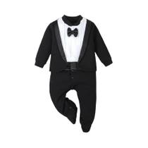 Macacão De Algodão Para Bebê Menino Com Pés Cobertos, Traje De Cavalheiro Príncipe Formal 0-12M