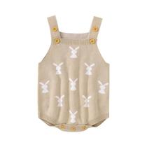 Macacão De Algodão Tricotado Unissex Para Bebês Sem Mangas 0-18M Design Fofo De Coelho Macacão De Algodão Tricotado Unissex Para Bebês Sem Mangas 0-18M Design Fofo De Coelho