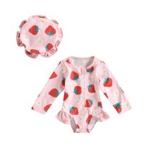 Macacão de Banho Infantil para Menina - Flamingo e Flores - Manga Longa com Zíper e Bandana Macacão de Banho Infantil para Menina - Flamingo e Flores - Manga Longa com Zíper e Bandana