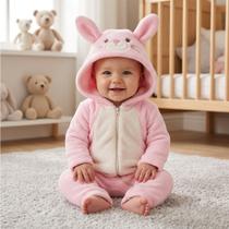 Macacão De Bebê Coelha peludo Com Capuz E Orelhinha Macio Macacão De Bebê Coelha peludo Com Capuz E Orelhinha Macio