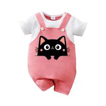 Macacão De Bebê Com Estampa De Gato Preto, Unissex, Verão, Manga Curta, Com Suspensório, 0-18 Meses Macacão De Bebê Com Estampa De Gato Preto, Unissex, Verão, Manga Curta, Com Suspensório, 0-18 Meses