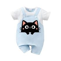 Macacão De Bebê Com Estampa De Gato Preto, Unissex, Verão, Manga Curta, Com Suspensório, 0-18 Meses Macacão De Bebê Com Estampa De Gato Preto, Unissex, Verão, Manga Curta, Com Suspensório, 0-18 Meses