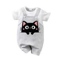Macacão De Bebê Com Estampa De Gato Preto, Unissex, Verão, Manga Curta, Com Suspensório, 0-18 Meses Macacão De Bebê Com Estampa De Gato Preto, Unissex, Verão, Manga Curta, Com Suspensório, 0-18 Meses