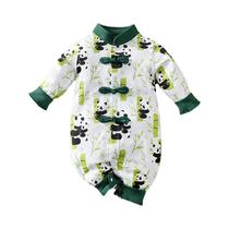 Macacão De Bebê Com Estampa De Panda Em Algodão Puro, Design Com Fivela, Estilo Chinês, Macacão De