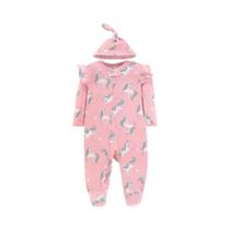 Macacão De Bebê Com Estampa De Unicórnio Rosa E Mangas Borboleta, Macacão De Algodão Macio Com Zíper