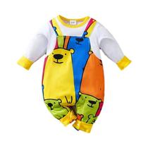 Macacão De Bebê Com Estampa De Urso Colorido, Manga Longa, Suspensórios Falsos, Primavera E Outono,
