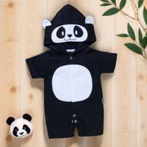 Macacão de Bebê Curto Capuz Bichinhos Bordado Panda Preto