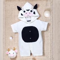 Macacão de Bebê Curto Capuz Bichinhos Bordado Vaquinha Creme