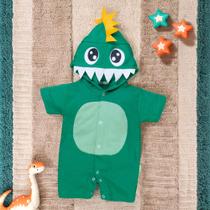 Macacão de Bebê Curto Com Capuz Bichinhos Bordado Dino Verde Macacão de Bebê Curto Com Capuz Bichinhos Bordado Dino Verde