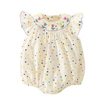 Macacão de bebê de 3 a 18 meses com estampa de bolinhas coloridas bordadas com flores Macacão de bebê de 3 a 18 meses com estampa de bolinhas coloridas bordadas com flores