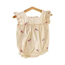 Macacão De Bebê De Algodão Bordado Com Gola De Renda E Mangas Borboleta Para Verão, Ideal Para Macacão De Bebê De Algodão Bordado Com Gola De Renda E Mangas Borboleta Para Verão, Ideal Para