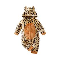 Macacão De Bebê De Pelúcia Com Estampa De Leopardo, Macacão De Manga Longa Para Meninos E Meninas De