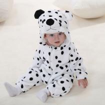 Macacão de Bebê Frio Inverno Fantasia Infantil Dálmata Branco de Bolinha Preta COD.000289