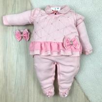 Macacão de bebê menina Eduarda - com laço de cabelo Macacão de bebê menina Eduarda - com laço de cabelo