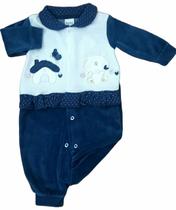 Macacão De Bebê Menina Plush Azul - L&E