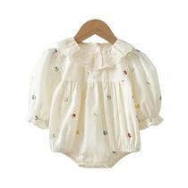 Macacão De Bebê Menina Recém-Nascida Com Bordado De Flores, Manga Longa, 0-24 Meses, Roupas Infantis