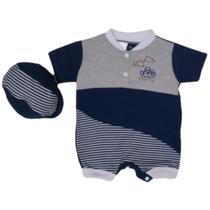 Macacão de bebê Menino com bonezinho em tecido Algodão Macacão de bebê Menino com bonezinho em tecido Algodão
