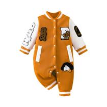 Macacão De Bebê Menino Forrado De Lã Laranja Caramelo Estilo Retrô Beisebol Com Blocos De Cores E Macacão De Bebê Menino Forrado De Lã Laranja Caramelo Estilo Retrô Beisebol Com Blocos De Cores E