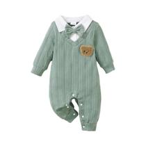 Macacão De Bebê Menino Recém-Nascido Com Estampa De Urso, Manga Longa, Tricô, Com Gravata Borboleta,