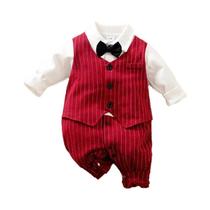 Macacão De Bebê Menino Recém-Nascido Vermelho Com Patches, Manga Longa, Casual E Confortável Para