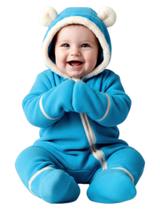 Macacão de Bebê PATPAT com Capuz, Forro de Fleece e Pé 0-3 Meses Azul