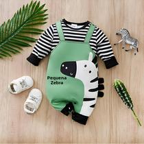 Macacão De Bebê Recém-Nascido Confortável E Macio De Manga Longa Com Estampa De Zebra Em 2 Peças