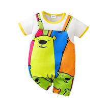 Macacão De Bebê Recém-Nascido Menino Menina Com Estampa De Urso Em Cores Contrastantes 0-18 Meses