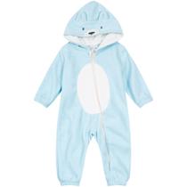 Macacão de Bebê Térmico com Proteção UV50+ Coelho Urso Azul Listrado com Capuz e Zíper Inverno Brandili Menino