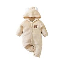 Macacão De Bebê Unissex Em Flanela Bege Com Capuz, Pijamas De Manga Longa Para Inverno, Roupas