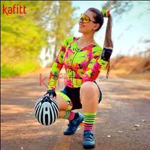 Macacão de Ciclismo Feminino Proteção UV50+ e antibacteriana para uso em qualquer época do ano.