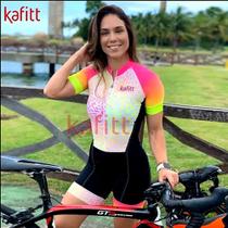 Macacão de Ciclismo Feminino Proteção UV50+ e antibacteriana para uso em qualquer época do ano.