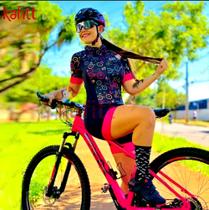 Macacão de Ciclismo Feminino Proteção UV50+ e antibacteriana para uso em qualquer época do ano.