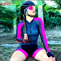 Macacão de Ciclismo Feminino Proteção UV50+ e antibacteriana para uso em qualquer época do ano.