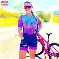 Macacão de Ciclismo Feminino Proteção UV50+ e antibacteriana para uso em qualquer época do ano.